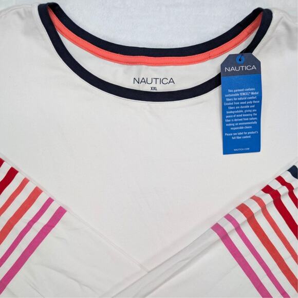 Nautica Mens Long Sleeve Shirt XXL White Stripe Tencel Stretch NWT - Picture 1 of 8